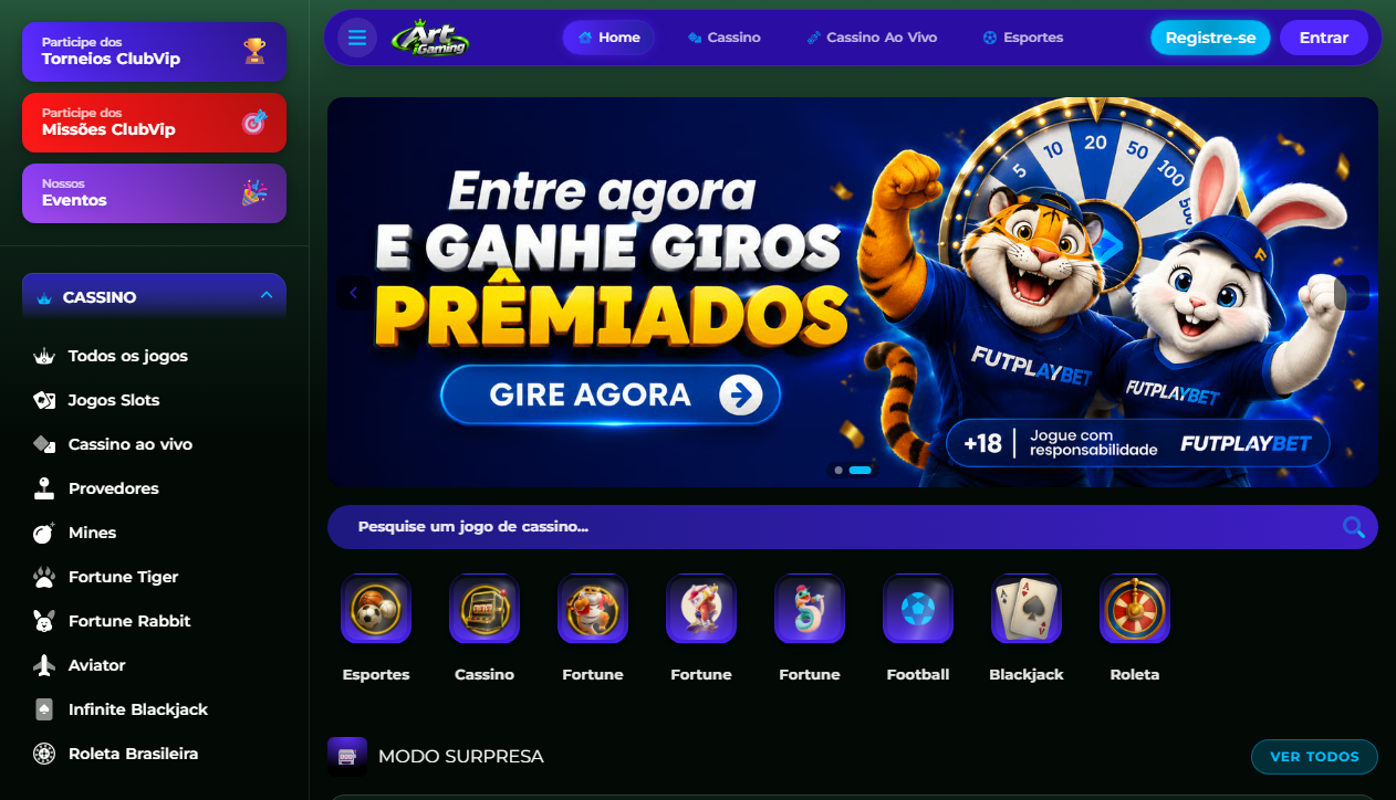 Lobby da demonstração Art iGaming: cassino, esportes e jogos em demo.artigaming.com